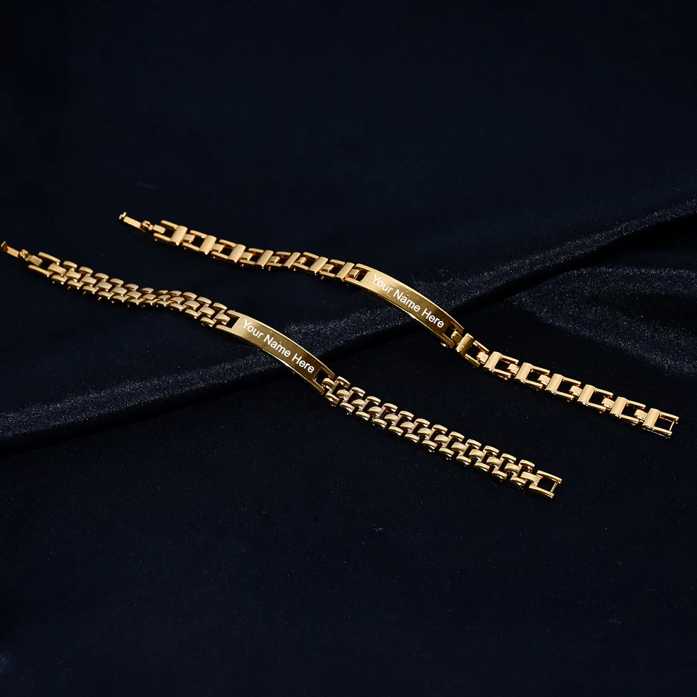 Customized Golden Bracelet for Men with Name Engraving | Raksha Bandhan Special Gift | Stylish Mix Design Chain Bracelet - Image 6