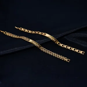 Customized Golden Bracelet for Men with Name Engraving | Raksha Bandhan Special Gift | Stylish Mix Design Chain Bracelet