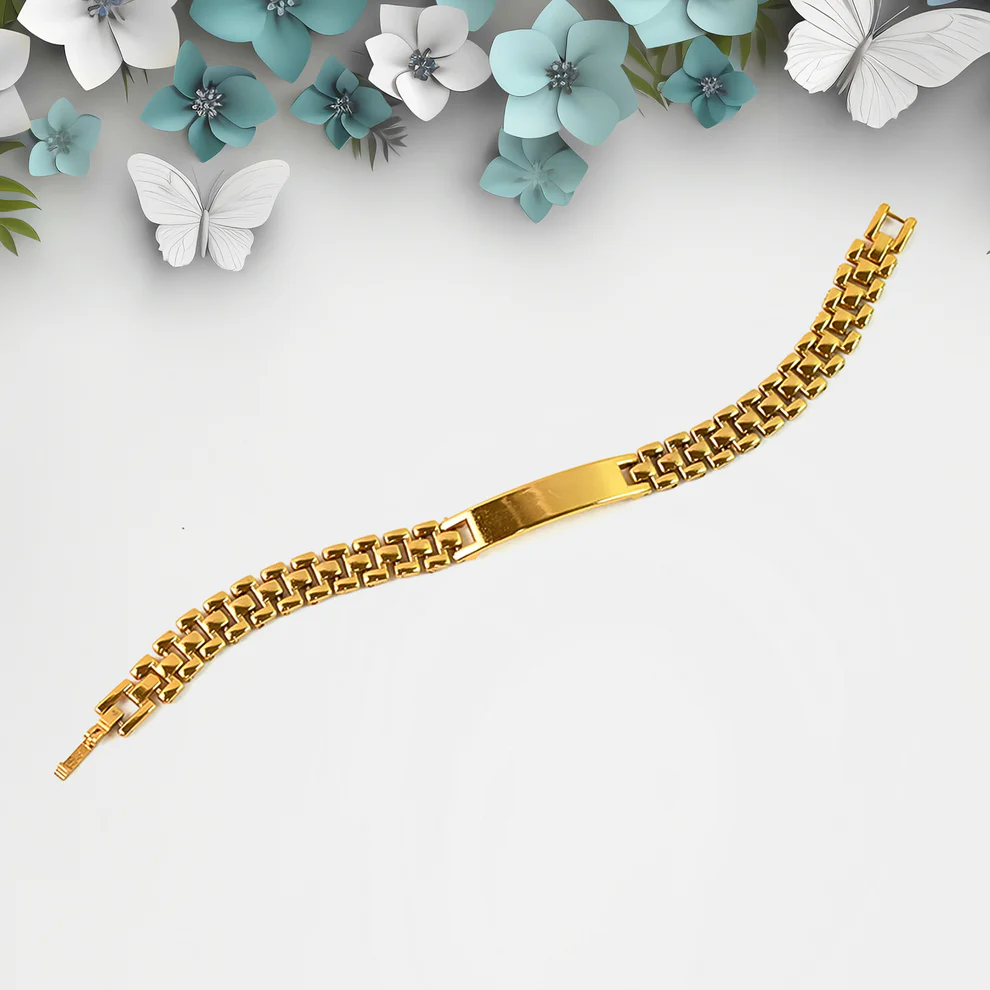 Customized Golden Bracelet for Men with Name Engraving | Raksha Bandhan Special Gift | Stylish Mix Design Chain Bracelet - Image 5