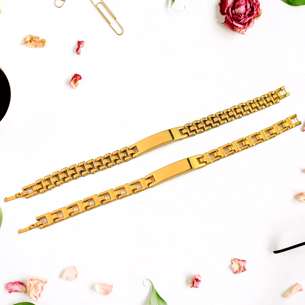 Customized Golden Bracelet for Men with Name Engraving | Raksha Bandhan Special Gift | Stylish Mix Design Chain Bracelet - Image 4