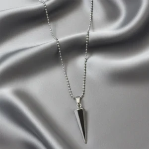 Sharp Edge Spike Pendant Necklace for Men & Women | Black Inlay Silver-Tone Minimalist Jewelry