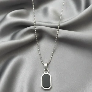 Octagon Black Pendant Necklace for Men | Silver-Toned Geometric Pendant | Modern Stylish Men’s Jewelry