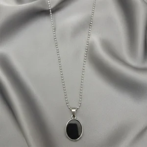 Black Round Pendant Necklace for Women | Elegant Silver-Toned Minimalist Jewelry | Stylish Everyday Necklace