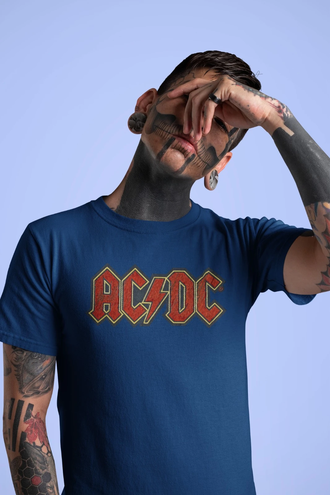 The Rare goat AC/DC Navy Blue Logo T-Shirt - Official Band Graphic Tee