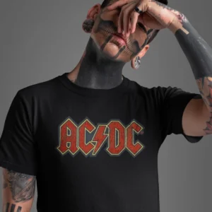 The Rare goat AC/DC Logo Black T-Shirt - Tattoo Style Rock Band Graphic Tee for Men