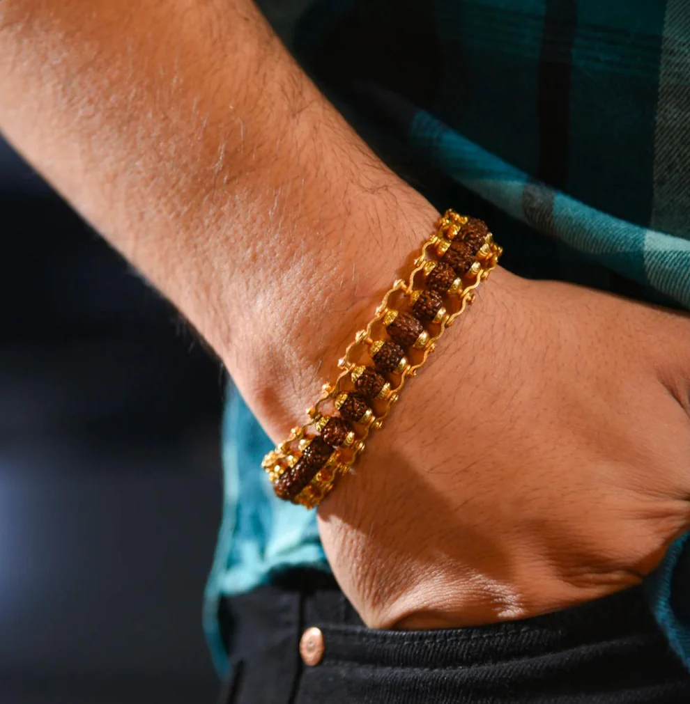 Authentic 5 Mukhi Rudraksha Bracelet for Men & Women | Gold-Plated Brass Spiritual Healing Bracelet | Unisex Religious Jewelry - Image 5