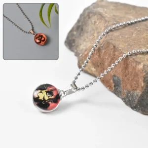 Glass Framed Orange Enamel Hanuman with Om Double-Sided Locket Chain Pendant for Men & Women