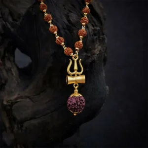 Rudraksha Gold Plated Trishul Necklace – Spiritual Pendant with Authentic Rudraksha Beads