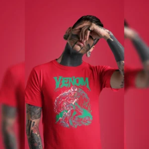 The Rare goat Hyper Venom Red Acid Wash Oversized T-Shirt - Marvel Venom Streetwear Tee