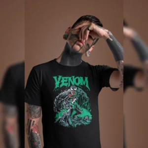 The Rare goat Marvel Venom Black Graphic T-Shirt - Neon Green Symbiote Design