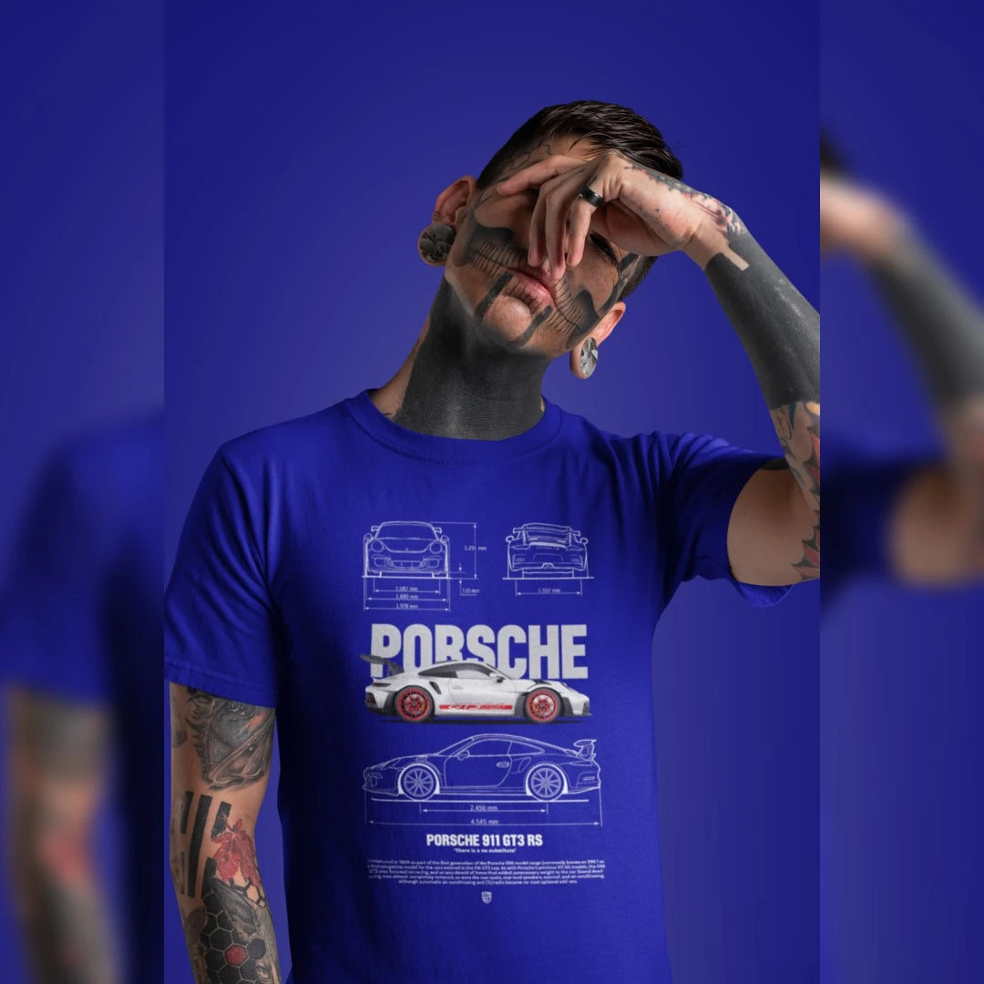 The Rare goat Porsche 911 GT3 RS Blue T-Shirt - Technical Car Design Tee