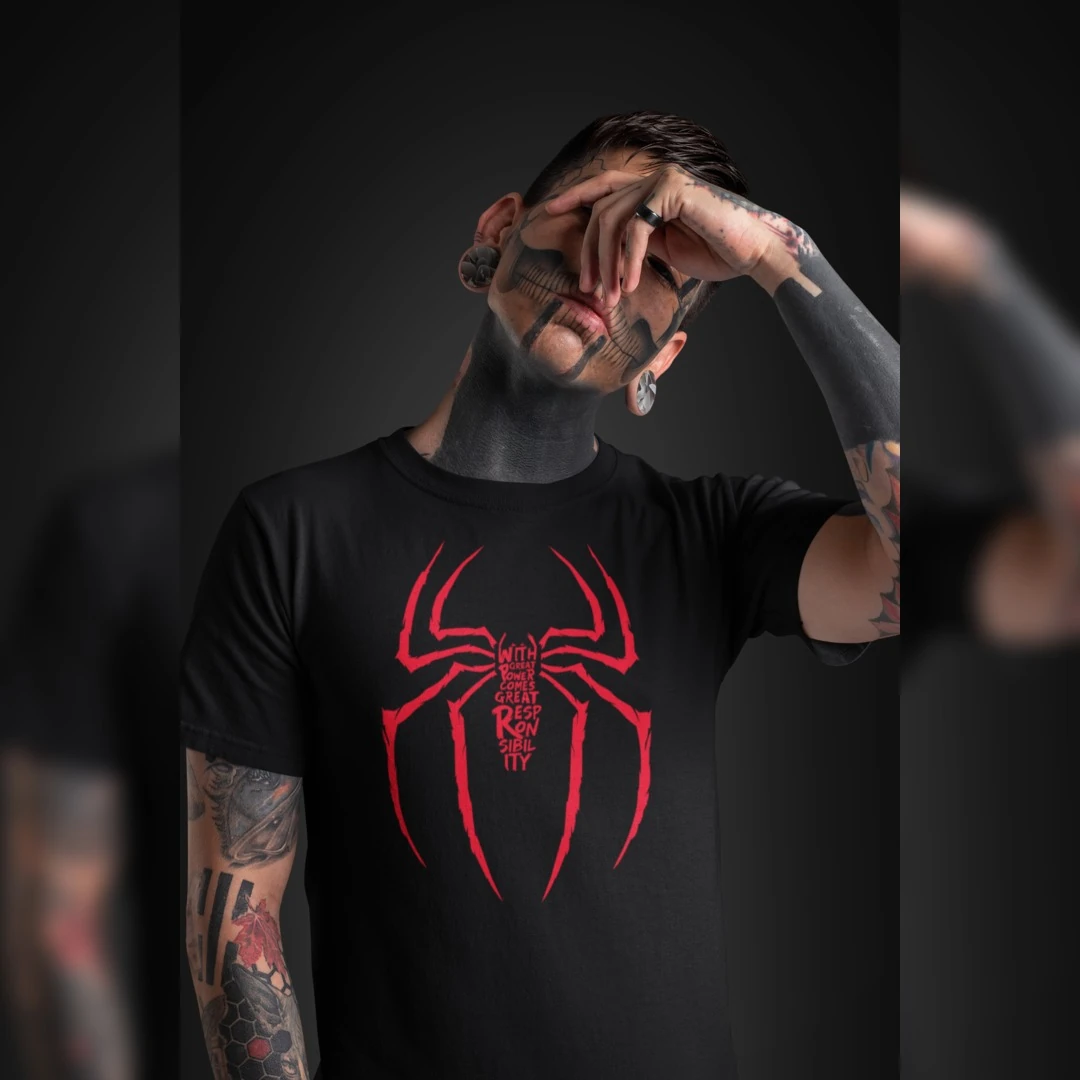 The Rare goat Red Tribal Tattoo Spider Black T-Shirt - Gothic Emblem Tee