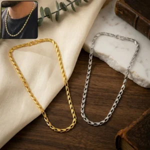Dual Tone Designer Chain Necklace for Men – Gold & Silver Interlocking Pattern Stylish Lightweight Jewellery