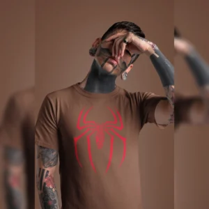 The Rare goat Dark Brown Spider-Man Web Logo Graphic T-Shirt - Marvel Men's Tee