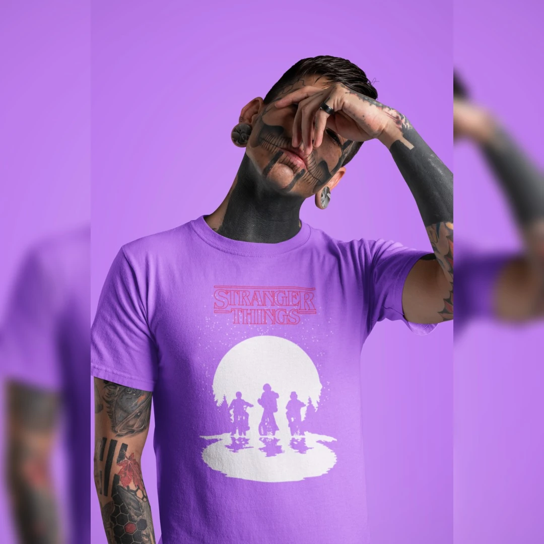 The Rare goat Purple Stranger Things Silhouette Moon Bikes T-Shirt