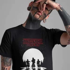The Rare goat Stranger Things Kids on Bikes Silhouette Graphic T-Shirt - Black